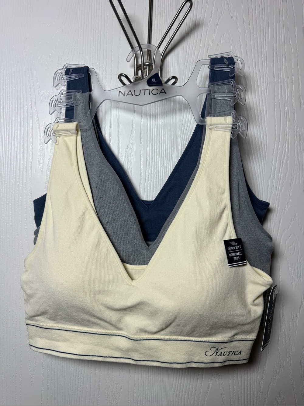 Nautica V-Neck Sports Bra Trio - Cream, Gray,‎ Navy